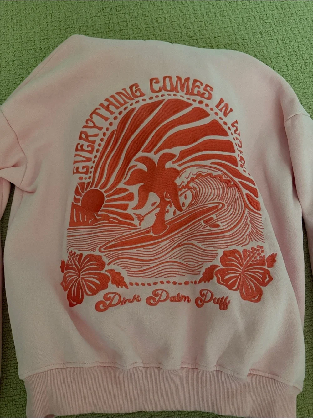 Pink Palm Puff - Everything Comes in Waves sweatshirt size small - Picture 4 of 5